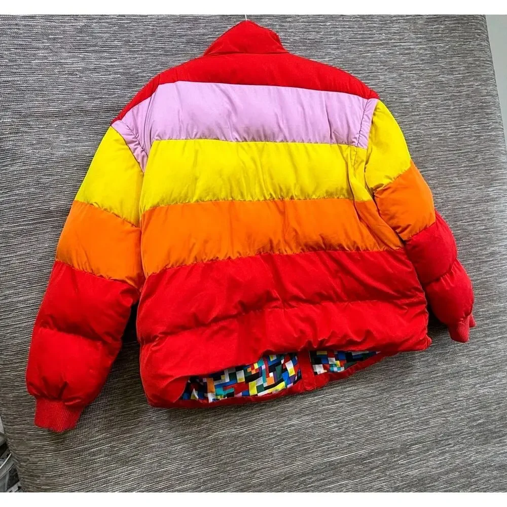 LEGO Puffer Jacket Youth XL Multicolor Stripe Rainbow Zip Insulated Winter